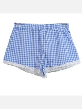 Haute Monde Blue & White Gingham Plaid Check Eyelet Shorts - Size Medium Womens